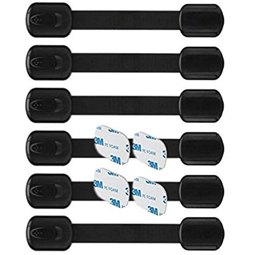 BabyKeeps Child Safety Locks - Latches to Baby Proof Cabinets, Drawers, Appliances - No Drilling - Plus Extra 3M Adhesive Included - Adjustable Length (Black)