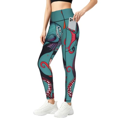 Leggings de yoga con pulpos y peces mallas cómodas para running y estilismo casual
