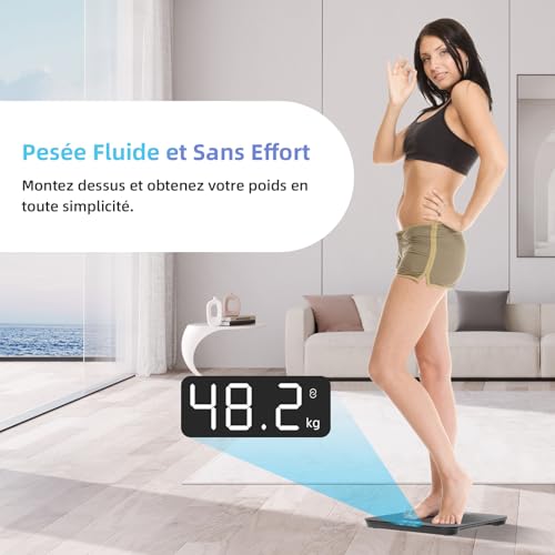 Balance Pèse Personne Numérique, Healthkeep Pese Personnes de Haute Précision avec Technologie Step-On Affichage par LED, Design Fin, Poids Max. 180 kg/ 400lb, Noir – Image 6