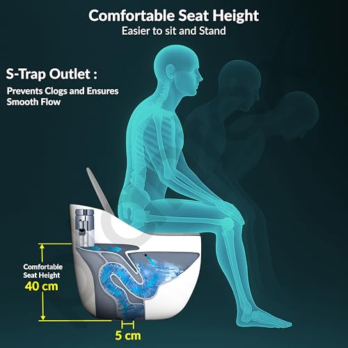 Image of Plantex Platinum Ceramic Rimless Commode /One Piece Western Toilet /Siphonic Flush Western Commode with Soft Close Toilet Seat - S Trap Outlet (White & Grey)