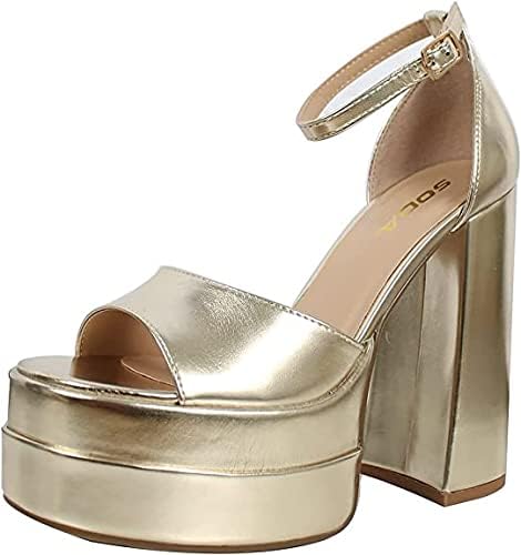 Women's Platform Chunky High Heel Sexy Sandals Ankle Strap Open Toe Heeled Shoes KISSME-S Gold Metallic Pu 10 | Image 5