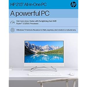 HP All-in-One PC Desk Computer, 21.5" Full HD Micro-Edge Display, AMD Ryzen 3 Processor, AMD Radeon Graphics, 8 GB SDRAM, 256 GB SSD, Windows11 Home OS, MU-MIMO, Bluetooth, and Wi-Fi (22-dd0032, 2022) - immagine 3