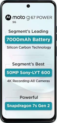 Image of Motorola Moto G67 Power 5G - Pantone Curacao Blue 12GB RAM + 256GB Storage | 7000mAh Battery | Snapdragon 7s Gen 2 | 30W TurboPower Charging | 5G Smartphone