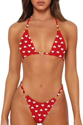 Image of MIKETAI Sexy Bikinis for Women 2 Piece Bikini Spaghetti Strap Swimsuits Solid Color Bathing Swimwear Triangle Bathing Suit