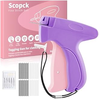 Stitch Gun for Clothes - Handheld Stitch Gun Quick Clothing Fixer - Tagging Gun - Includes 6 Needle, 1000 Black Fasteners & 1000 White Fasteners (Pink/Orange)