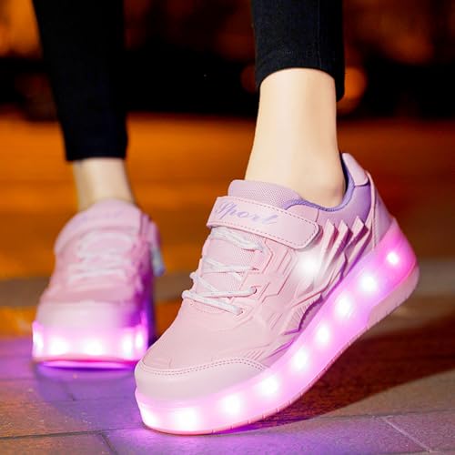 YUNICUS Roller Shoes for Girls Boys Kid Light Up Sneakers with Wheels2