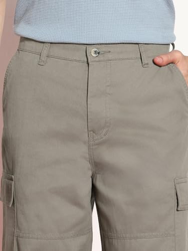 Image of Urbano Fashion Men's Loose Baggy Fit Solid Cargo Chino Trouser Pant with 6 Pockets Non-Stretchable
