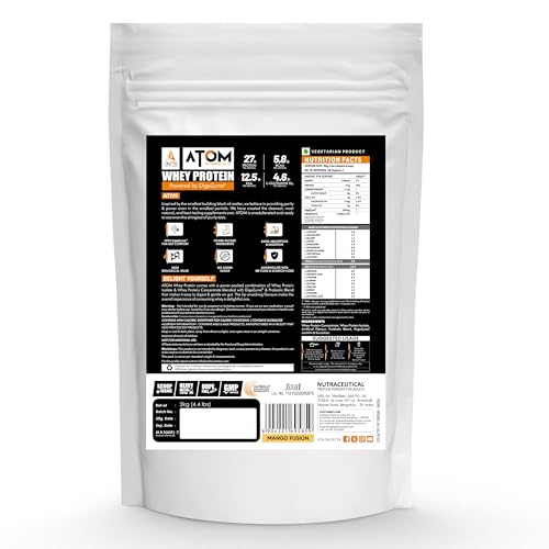Image of AS-IT-IS ATOM Whey Protein 2kg | 27g protein | Isolate & Concentrate | Mango Fusion | USA Labdoor Certified | With Digestive Enzymes for better absorption