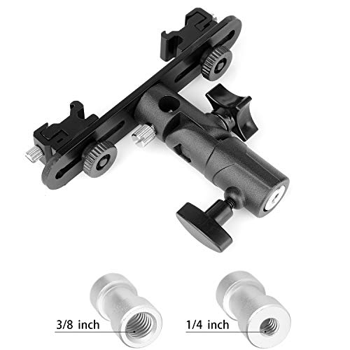 Chromlives Dual Flash Bracket Hot Shoe Speedlight Stand Umbrella Holder Light Stand Bracket Mount 1/4'' To 3/8'' Compatible With Studio Video Dslr Camera Canon Nikon Yongnuo #TOP2