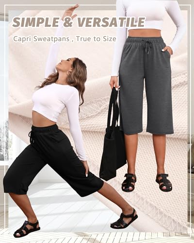 Neer 3 Pack Women's Capri Pants, Drawstring Wide Leg Crop Lounge Sweatpants Summer Yoga Casual Cropped Pants with Pocket4