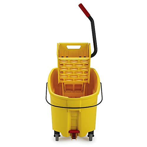 Image of Rubbermaid Commercial Products WaveBrake 44 QT Side-Press Mop Bucket and Wringer Combo on Wheels with Foot Drain Yellow for Heavy-Duty Floor Cleaning
