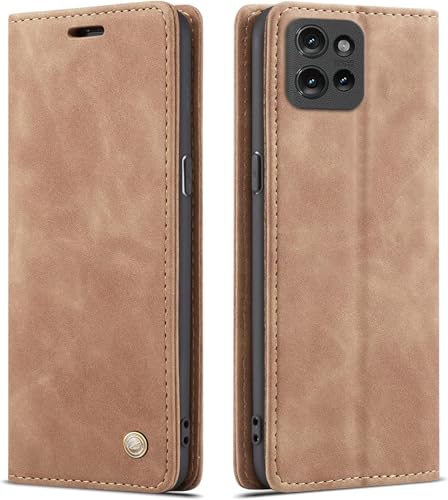 Image of ClickCase for Motorola Edge 60 Pro Sheepskin Series Faux Soft Leather Wallet Flip Case Kick Stand with Magnetic Closure Lightweight Slim Flip Cover for Motorola Edge 60 Pro (Beige Brown)