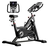 Jobur - Bicicleta estática de transmisión silenciosa con resistencia magnética de 136 kg con soporte para tableta, pantalla LCD y cómodos cojines para el hogar, gimnasio, cardio,