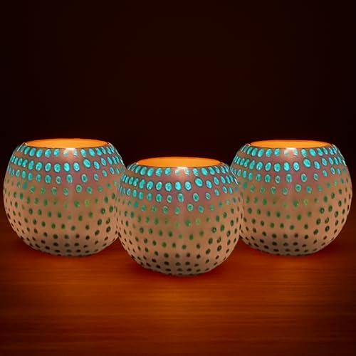 Image of Floryn Decor Morrocan Mosaic Candle Holders | Home Light Decorations Items | Mosaic Glass Tealight Holder | Best lamp for Diwali Decoration | Pack of 3 (with 3 Tealight Candle Free)