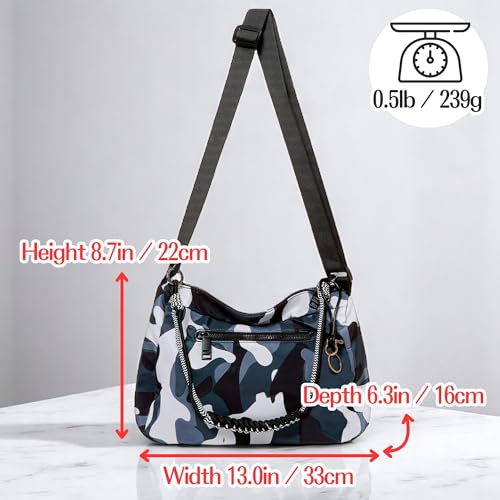 Womens Camouflage Adjustable Crossbody Zipper Hobo Bag with Genuine Leather, Canvas Polyester Travel Shoulder Handbags2