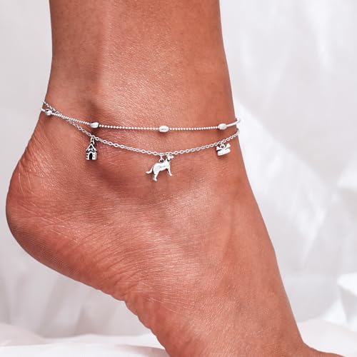 Image of CHIC & ARTSY 925 Sterling Silver Ankle Bracelets for Women, Adjustable Layered Foot Chains with Nature & Symbol Charms, Lightweight Comfort Fit Boho Beach Everyday Jewelry