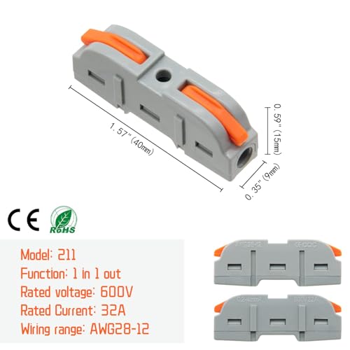 Image of ZIVIK Push Wire Connector, 10Pcs 1 in 1 out Universal Connection Terminals, Circuit Inline Splices Electric Cable Connectors, Clamp with Actuation Lever, 4 mm Conductor Clamp (10, 1 In 1 Out)