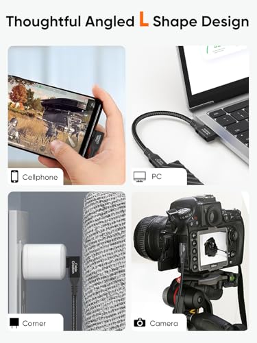 Image of Angle USB 4 Cable,USB C to C for SSD,MacBook Pro, iPhone17,Dock,Auto 1.0ft | for Thunderbolt 5 4, 40Gbps Data Sync, 8K /5K@60Hz Video Stream, 240W PD 3.1 Fast Charging, 90 Degree,Anti Tear Braided