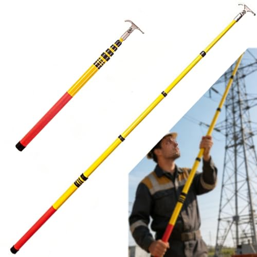 Portable Hot Stick Rescue Hook, High Voltage Insulated Rescue Hook Extendable, Anti-Electrocution Portable Hotstick Rescue Pole for Electrical Safety Roofing Work(5m/16.4ft)