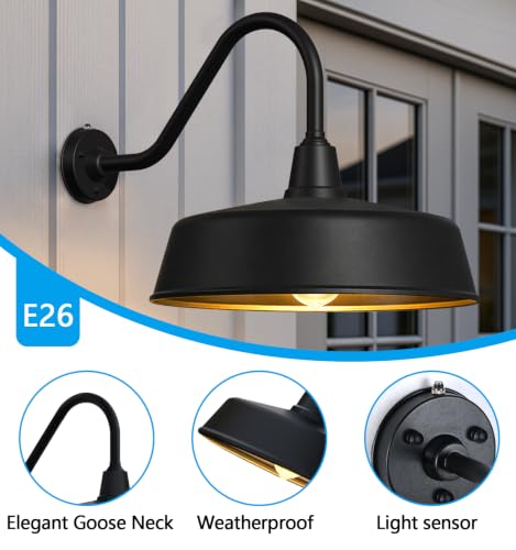 Image of JOESA 18 inch Large Outdoor Gooseneck Barn Lights, Dusk to Dawn, 2-Pack