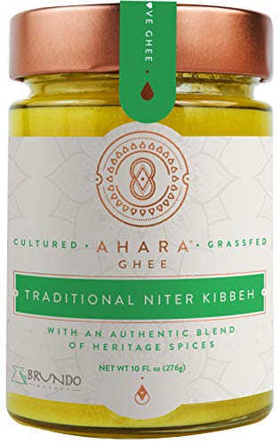Ahara Ghee Traditional Niter Kibbeh Ghee Clarified Butter - BRUNDO SPICES RECIPE - Grass Fed Ghee. Lactose & Casein Free.Â No Salt, No GMOs, Animal Welfare Approved, 10oz