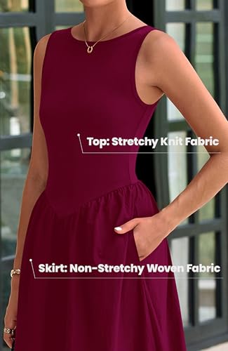 BTFBM Women's 2025 Summer Casual Sleeveless Midi Dress Patchwork Knit Tank Bubble Long Flowy Beach Maxi Sundress Pockets