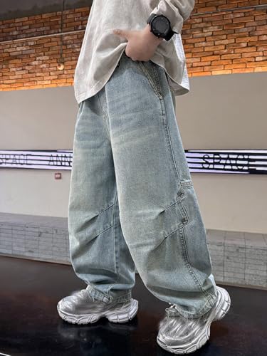 Stylish Boys Baggy Jeans Straight Leg Design with Pockets Elastic Waist Comfortable Distressed Ripped Denim Pants4