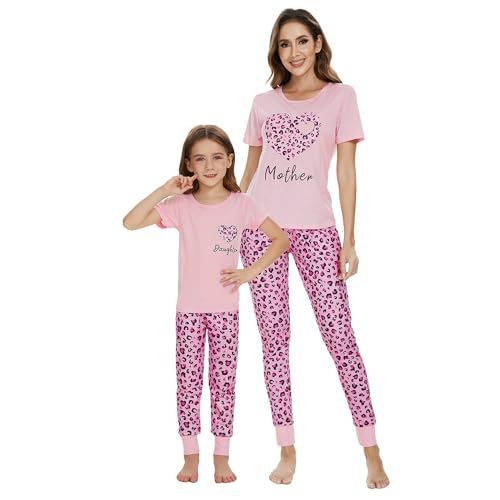 MyFav Mommy and Me Pajamas Pink Leopard Print Sleepwear Family Matching Short Sleeve Girls & Women's...