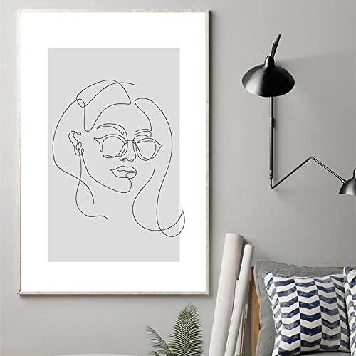 Art scandinave et poésie murale : toile visage de femme minimaliste