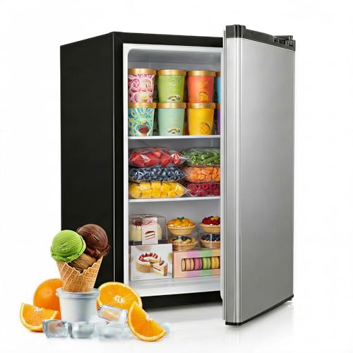 Image of TABU 3.0 Cu Ft Upright Freezer, Mini Freezer with 7 Adjustable Temp,Silver | Freestanding, Energy Saving, Space Saving, Low Noise, Compact Freezer with Removable Shelves