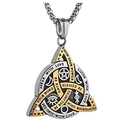 HZMAN Double Sided Stainless Steel Triple Goddess Triquetra Necklace Celtic Knot Irish Christian Trinity Knot Pendant Cover