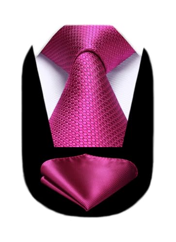 HISDERN Hot Pink Ties for Men Weddin Formal Classic Tie and Pocket Squares Set Elegant Business Party