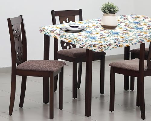 Image of The Furnishing Tree Elastic Cotton Square Dining Table Cover 48x48 in Inches Floral Golden Leaf on offwhite Base