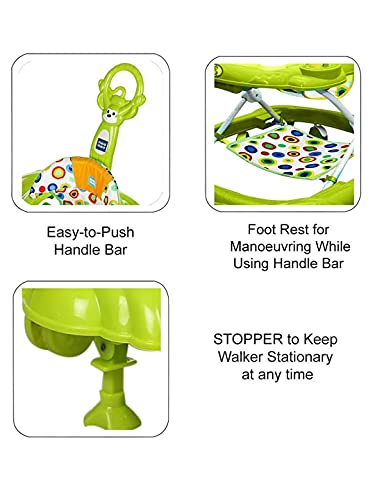 Image of Mee Mee 360 Baby Activity Walker | 3 Level Adjustable Height, Foot Mat, Musical Detachable Toy Bar | Parental Push Handle, Anti-Rollover Folding Walker for Boys, Girls, Kids | 6-18 Months 15kg-Green