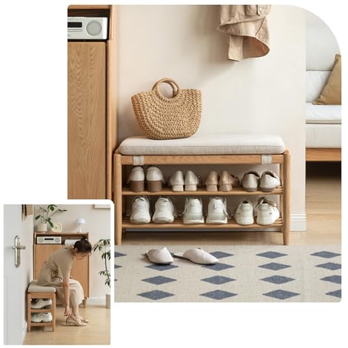 WXZXWXZX Zapatero Banco Almacenaje Madera con Asiento Banqueta Dormitorio Banco para Pie de Cama Sala de Estar Pasillo Entrada Recibidor(Walnut+White,80cm/31.5in) - imagen 7