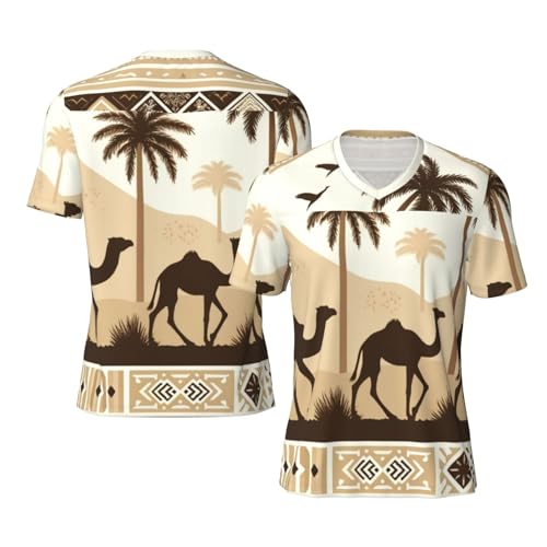 Stylish Athletic Sports Jersey Desert-Palm-Trees-Camels Men's Rugby Jersey 4X-Large
