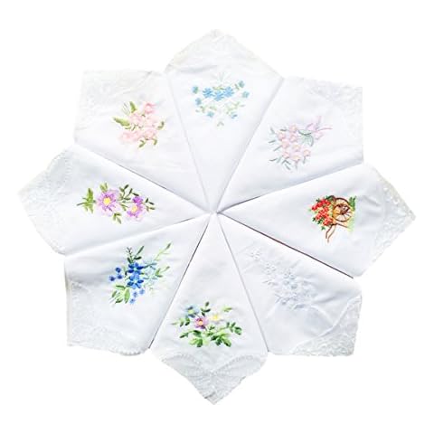 Mix Lot Womens Embroidery Floral Cotton Handkerchiefs Lace Border Wedding Hankies Cover