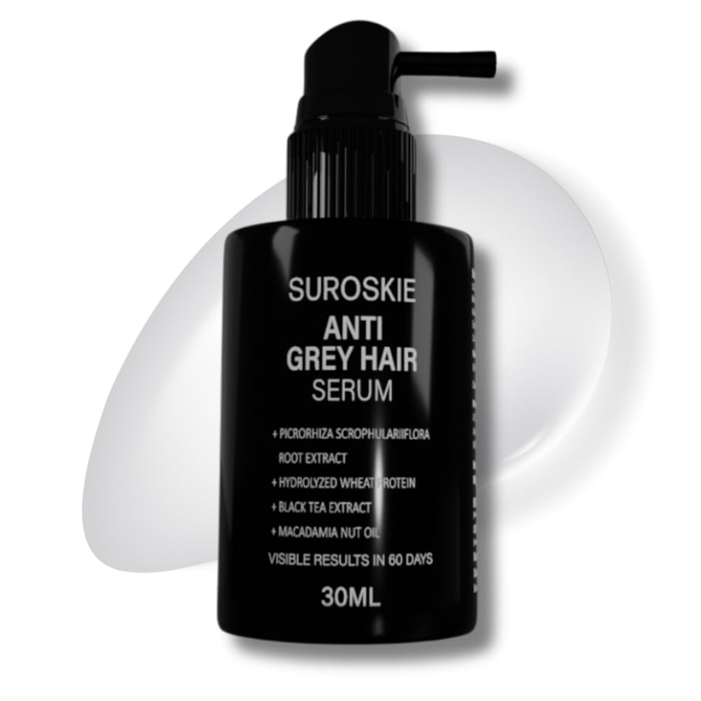 Suroskie Anti-Grey Hair Serum 30 ml | With Picrorhiza & Black Tea Extract | Nourishes Dry & Frizzy | Restores Natural Colour, Reverses & Limits Greying | All Types | For Men & Women