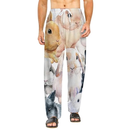 Mignons lapins bas de pyjama femme long pantalon vêtements de nuit S