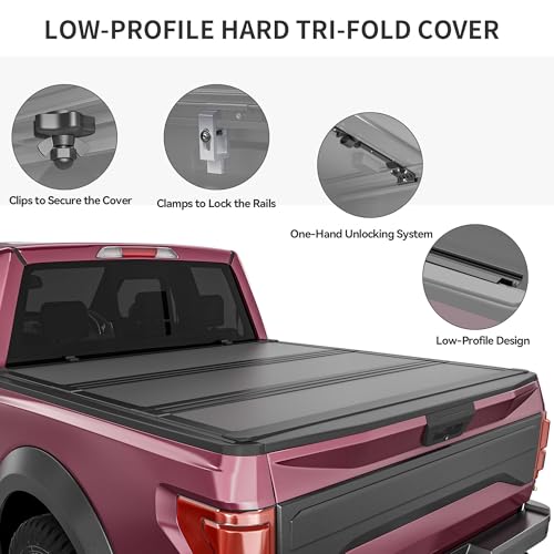 Image of OEDRO Low-Profile Hard Tri-Fold Tonneau Cover Compatible with Toyota Tacoma 2024 2025 2026 (Excl. Trail Edition) 6ft Bed with Tacoma Bed Rail, One-Handed Quick Release, Drainage Design
