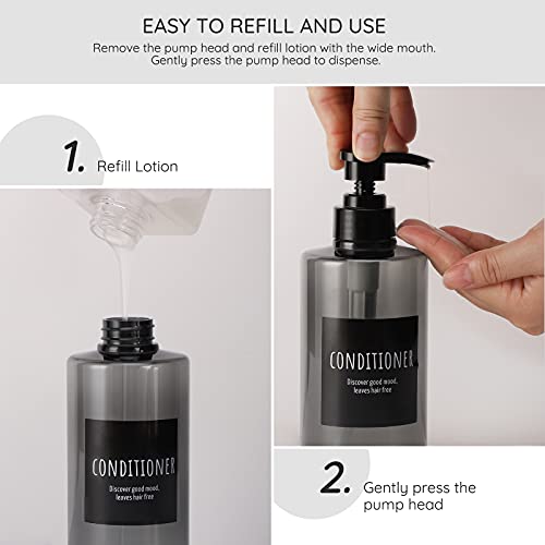 Image of Refillable Shampoo Bottles, Segbeauty 16.9oz Shampoo Dispenser, 3pcs 500ml Empty Plastic Pump Bottle for Shower, Labeled Grey Large PET Lotion Dispenser with Pump Body Soap Conditioner Hotel Bathroom