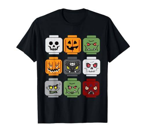 Halloween Building Brick Head Pumpkin Ghost Zombie Friends T-Shirt, Men, Black, 3X-Large
