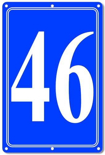 Image of Premium Aluminum Number Signs 46, Metal 12 inch X 8 inch Blue Numbered Signs Outdoor for Parking Lots, Floor, Dock, Court, Aisle, Field, High Visibility, No Fade, Weather-resistant