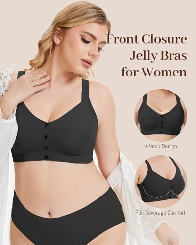 Image of Gailife Jelly Front Closure Bras for Women Wireless Mastectomy Bralettes | adjustable,post surgery,full coverage,no underwire,comfort,convenient,snap,soft,seamless,supportive,compression,old women