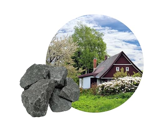 Diabas Gabionensteine 25 kg, Größe 80 mm bis 150 mm Bruchsteine Steine Dekosteine Gartenmauer Bruchstein Naturstein Robust und widerstandsfähig Frostsicher Naturprodukt, umweltfreundlich Neu