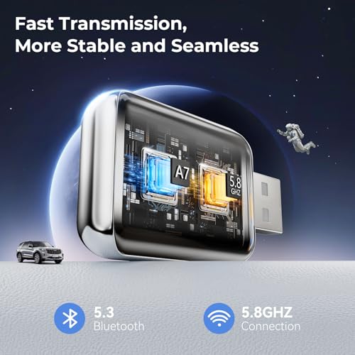 Image of Wireless Carplay Adapter for iPhone, Convert Wired Car play to Wireless, 2 in 1 Plug and Play Mini CarPlay and Android Auto Adapter for iOS 10 Android 11 and Above, Cars with Built-in Carplay (Black)