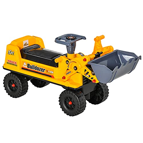 Qaba Kids Bulldozer Ride-On Toy for Toddler with Tough Wheels, Outdoor Construction Toy with Controllable Digging Bucket, Yellow