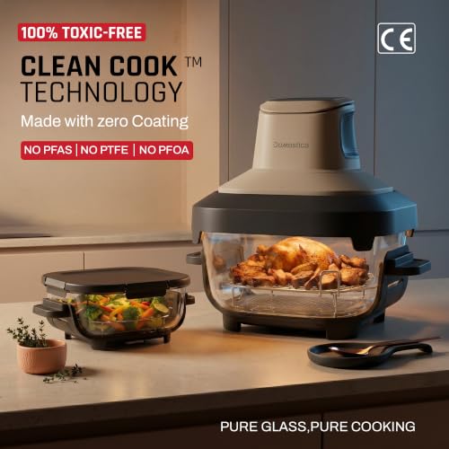 Image of Domestica Lumera Air Fryer Oven with CarbonHeat Pro | Lumi Glass Air Fryer | 4L+1.5L Dual Bowl | BaseGuard| 5 in 1 Grill, Airfry, Bake, Roast, Reheat | 100% Toxin Free - No PFAS, PTFE, PFOA | 1550W