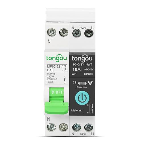 TONGOU Interruttore Magnetotermico, Curva B, In16A,1P+N Smart Interruttore wifi Din con Controllo Remoto tramite App Smart Life, Protezione da cortocircuito 6kA