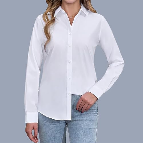 Womens Stain Shield Dress Shirts Wrinkle Long Sleeve Shirts Solid Work Business Button Extra Long Sleeve Tops3